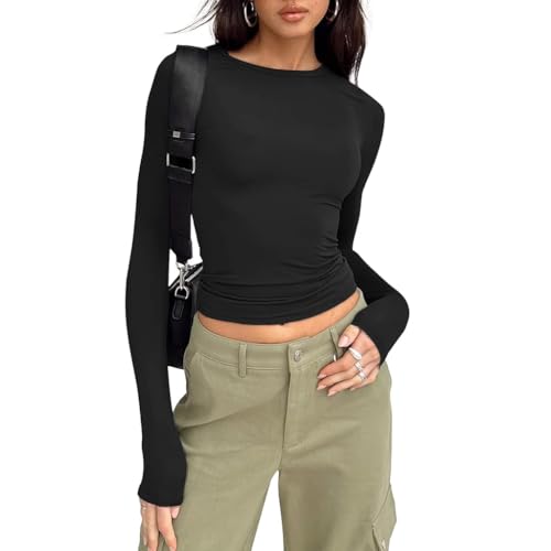 PALAY Fashion Women Basic Top Stretchy Long Sleeve Basic Layer Clothing Crew Neck Crop Tops Y2K Tops Slim Fitted Top for Girls Base Layer, Size M PALAY Fashion Women Basic Top Stretchy Long Sleeve Basic Layer Clothing Crew Neck Crop Tops Y2K Tops Slim Fitted Top for Girls Base Layer, Size M